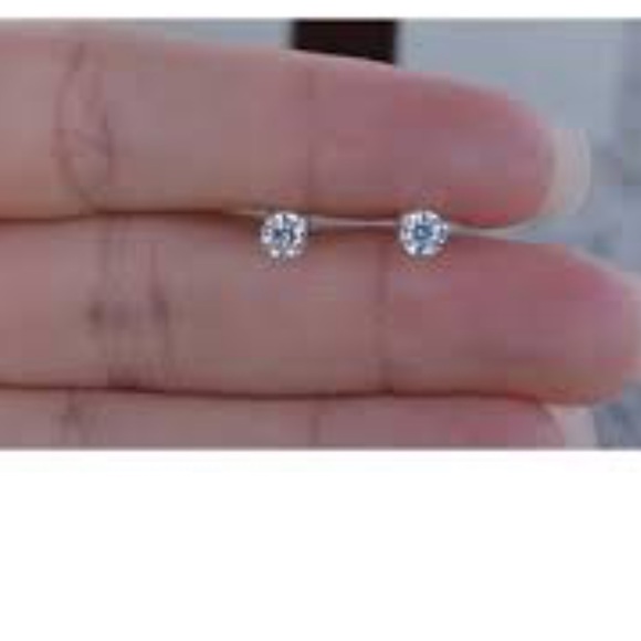 14k Pure White/Yellow Gold 3mm CZ Earrings - Picture 2 of 3
